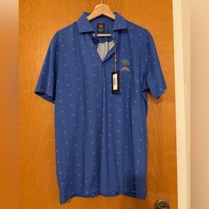 Men's Donald Ross Sport Blue Performance Golf Polo with Micro Motif